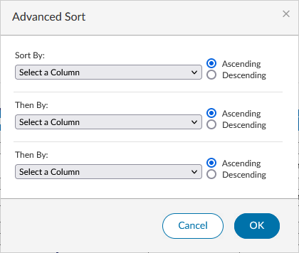 advanced sort window