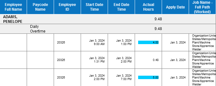 an example report with a group applied