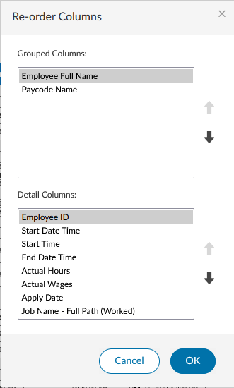 re-order columns dialog